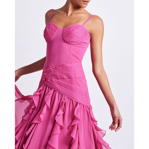 NWT PATBO BUSTIER RUFFLE MAXI DRESS SIZE 4 $1100 - Picture 2 of 12